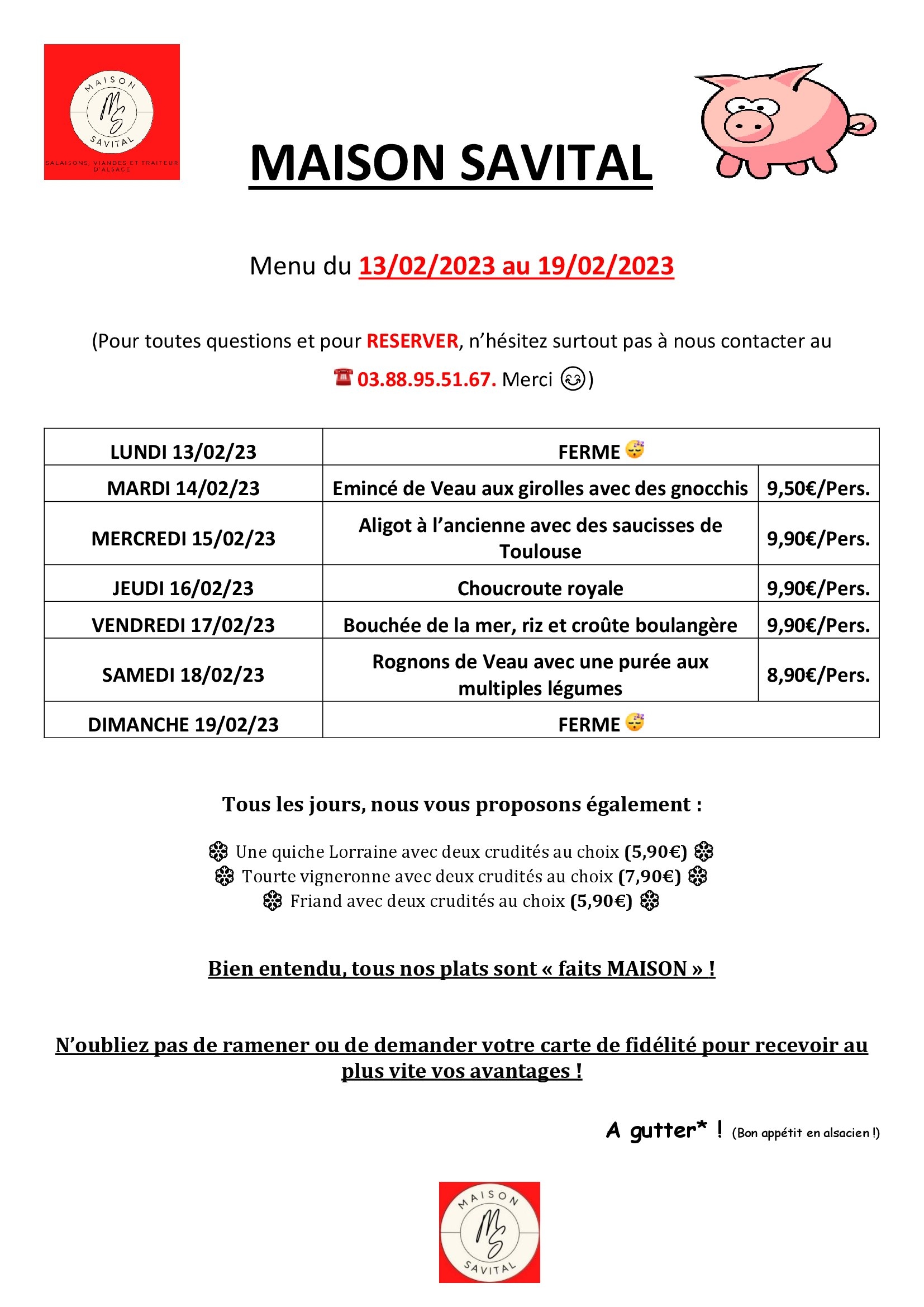 Traiteur Du Ried Menu De La Semaine MENUS DE LA SEMAINE - Savital - Boucher Charcutier Traiteur à Obernai