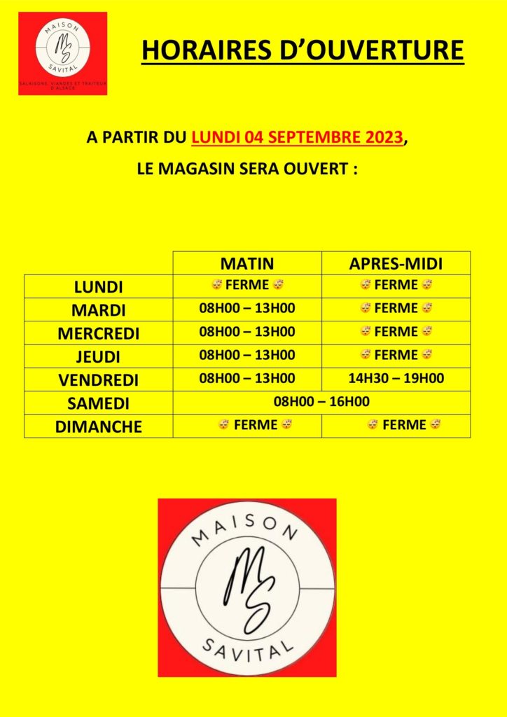 Ouverture du magasin à partir du 04.09.23